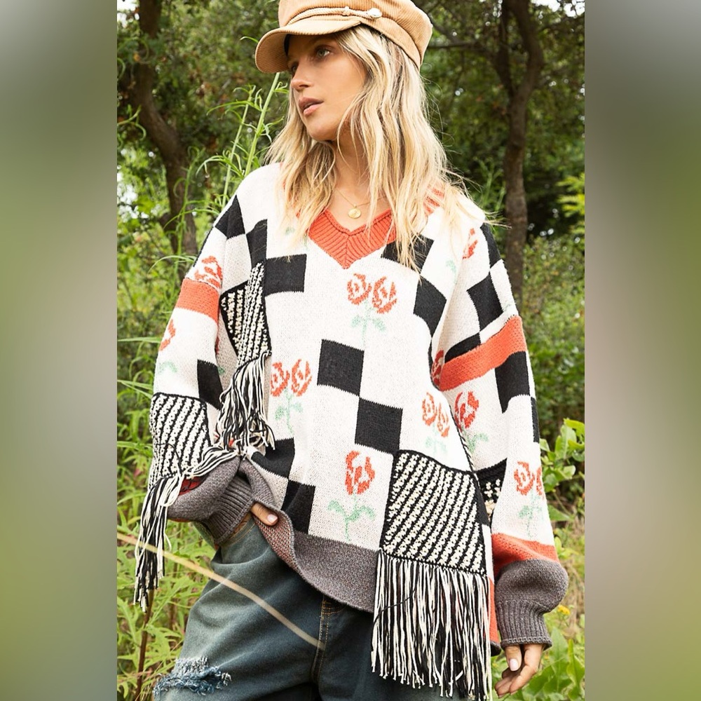 New Pol Oversized thick sweater Beautiful Gem with Details patchwork - Picture 1 of 4